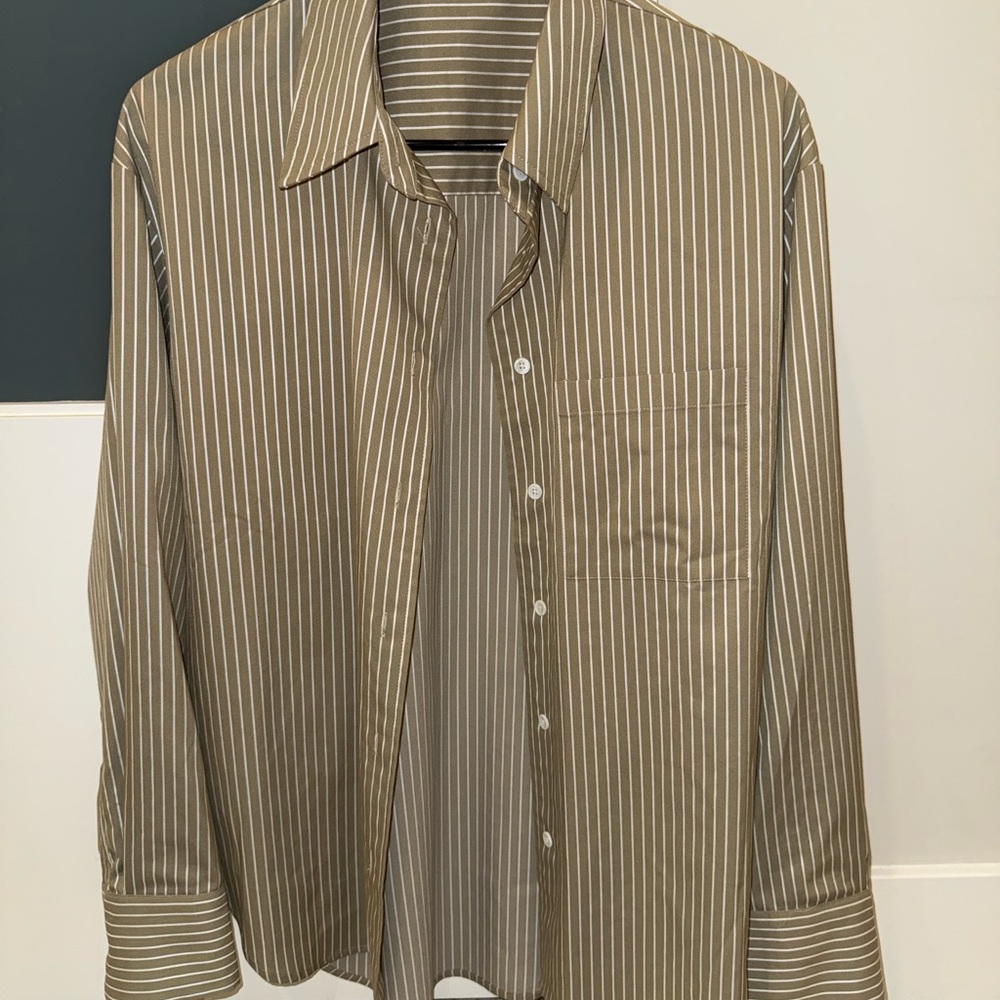 Reformation Brown and White Striped Button Down Shirt